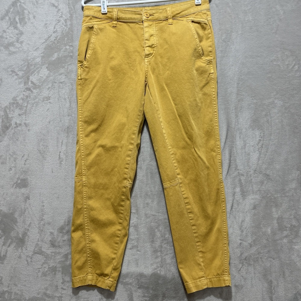 PrAna Womens Yellow Mustard Pants Size 6 Tapered Button Fly Organic Cotton Blend